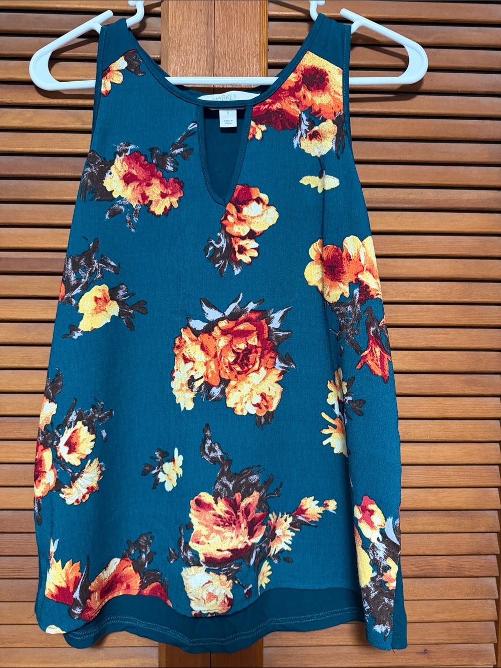 Market & Spruce Teal Floral Sleeveless Blouse